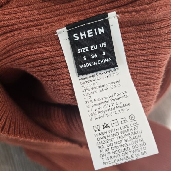 Ribbed Knit Rust Long Sleeve Sweater With Cutout Detail Shein Size S - Picture 5 of 5